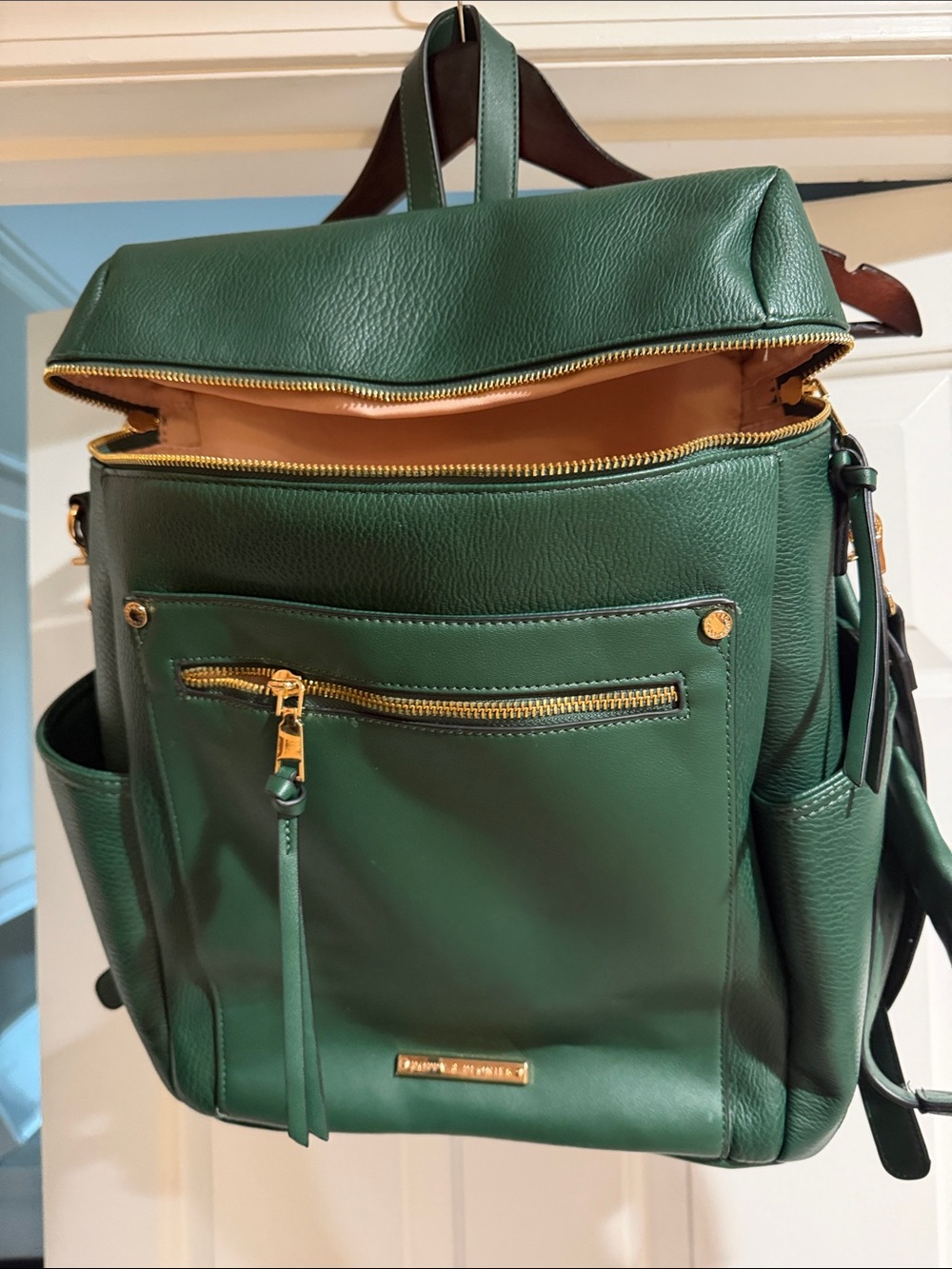Poppy & Peonies Emerald Green Leather Backpack
